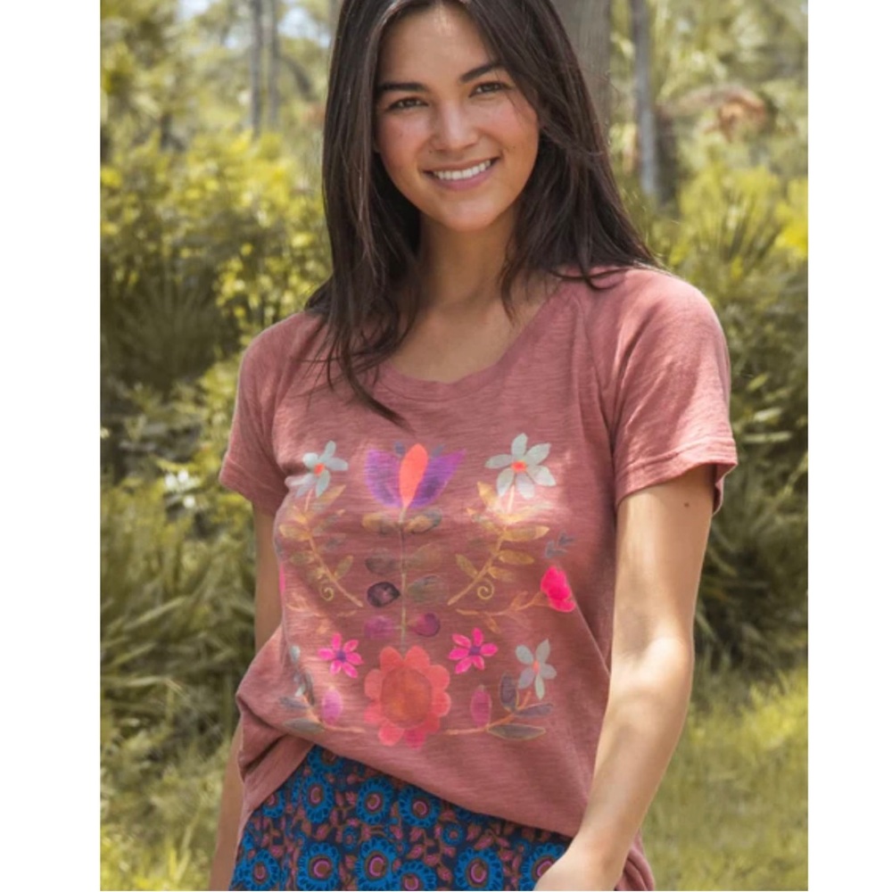 NATURAL LIFE Rusty Rose Floral Short Sleeve Tee
